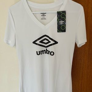 Umbro Womens Size M Logo Graphic Tee White V Neck Short Sleeve Shirt New
